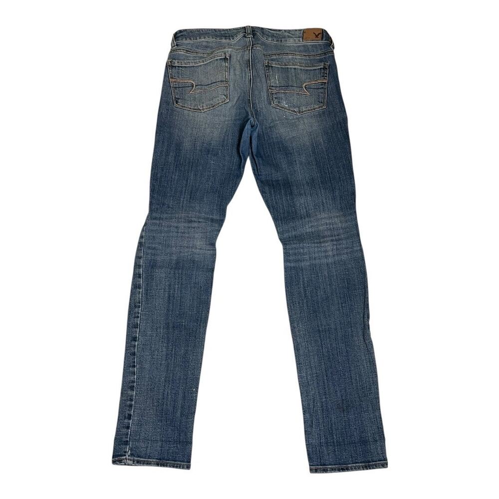 American Eagle Jeans Women's 8 Blue Skinny Stretch Distressed Mid Rise Denim - Picture 4 of 7